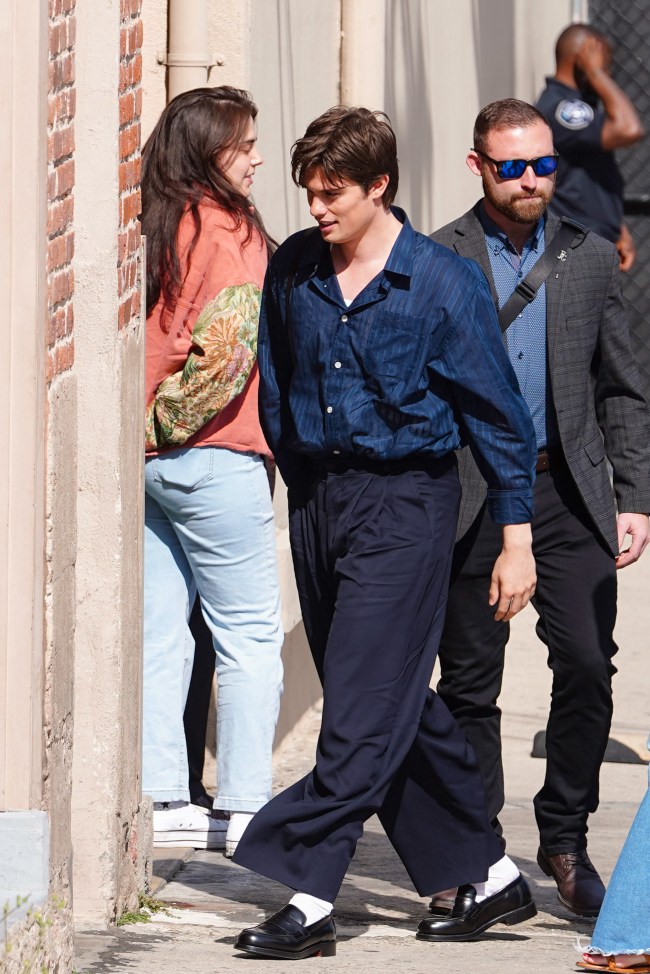 Nicholas Galitzine is seen arriving at 'Jimmy Kimmel Live' on April 24, 2024 in Los Angeles, California.