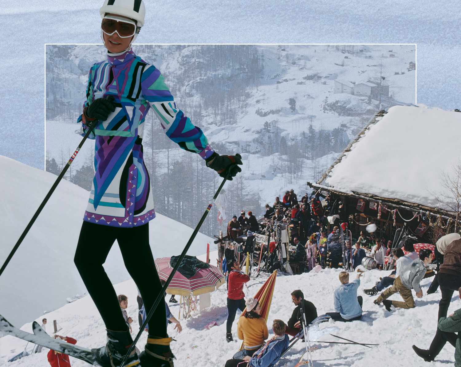 collage of people skiing in the '60s and '70s