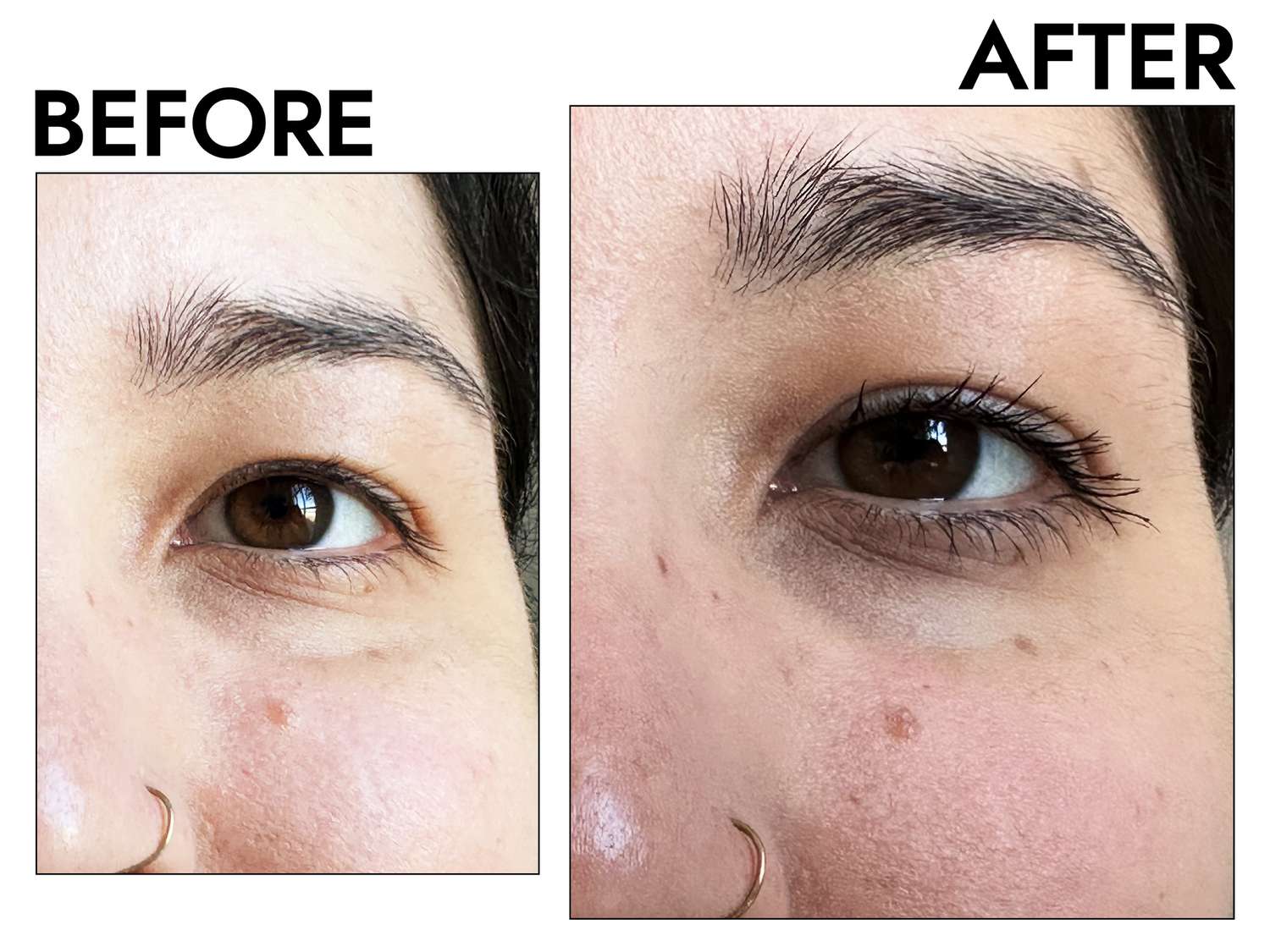 Before and after photos of person who tested Pixi by Petra Lash Booster Waterproof Mascara