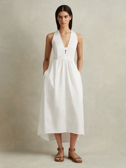 Reiss Yana Cotton Blend High-Low Midi Dress