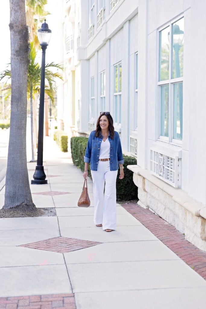 Outfit Formula: White on White with Denim + Brown Accessories