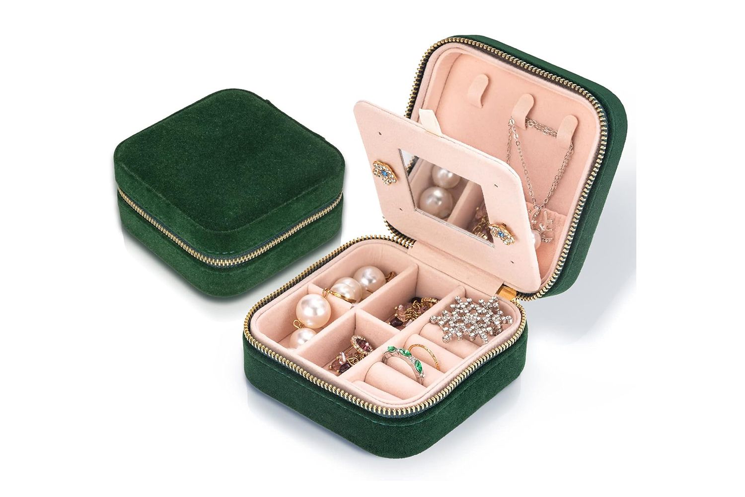 Amazon Smileshe Travel Velvet Jewelry Box with Mirror, Mini Gifts Case for Women Girls, Small Portable Organizer Boxes for Rings Earrings Necklaces Bracelets