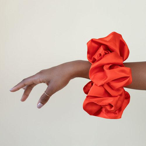 The Wrap Life Allure Satin Scrunchie in cherry red