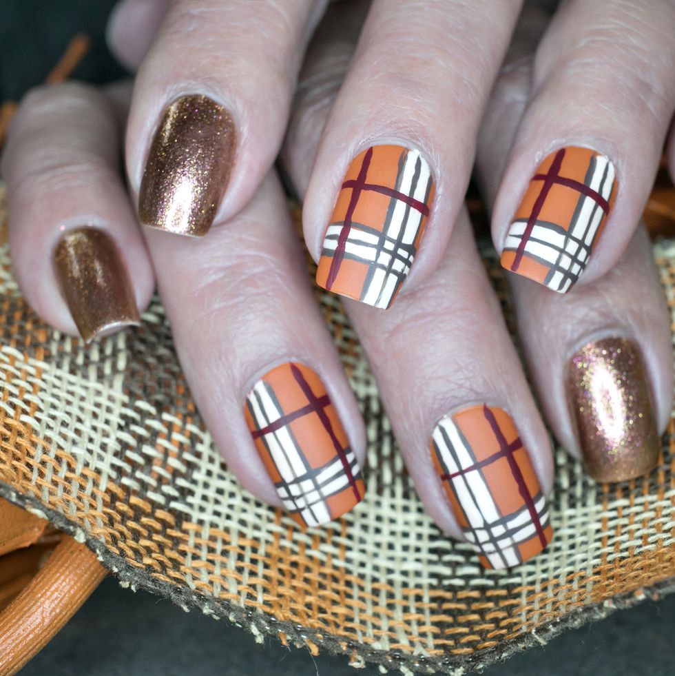 autumn plaid nail art design