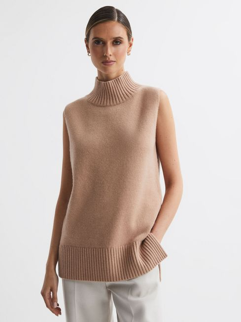 Reiss Gazelle Casual Wool-Cashmere Funnel Neck Sleeveless Top