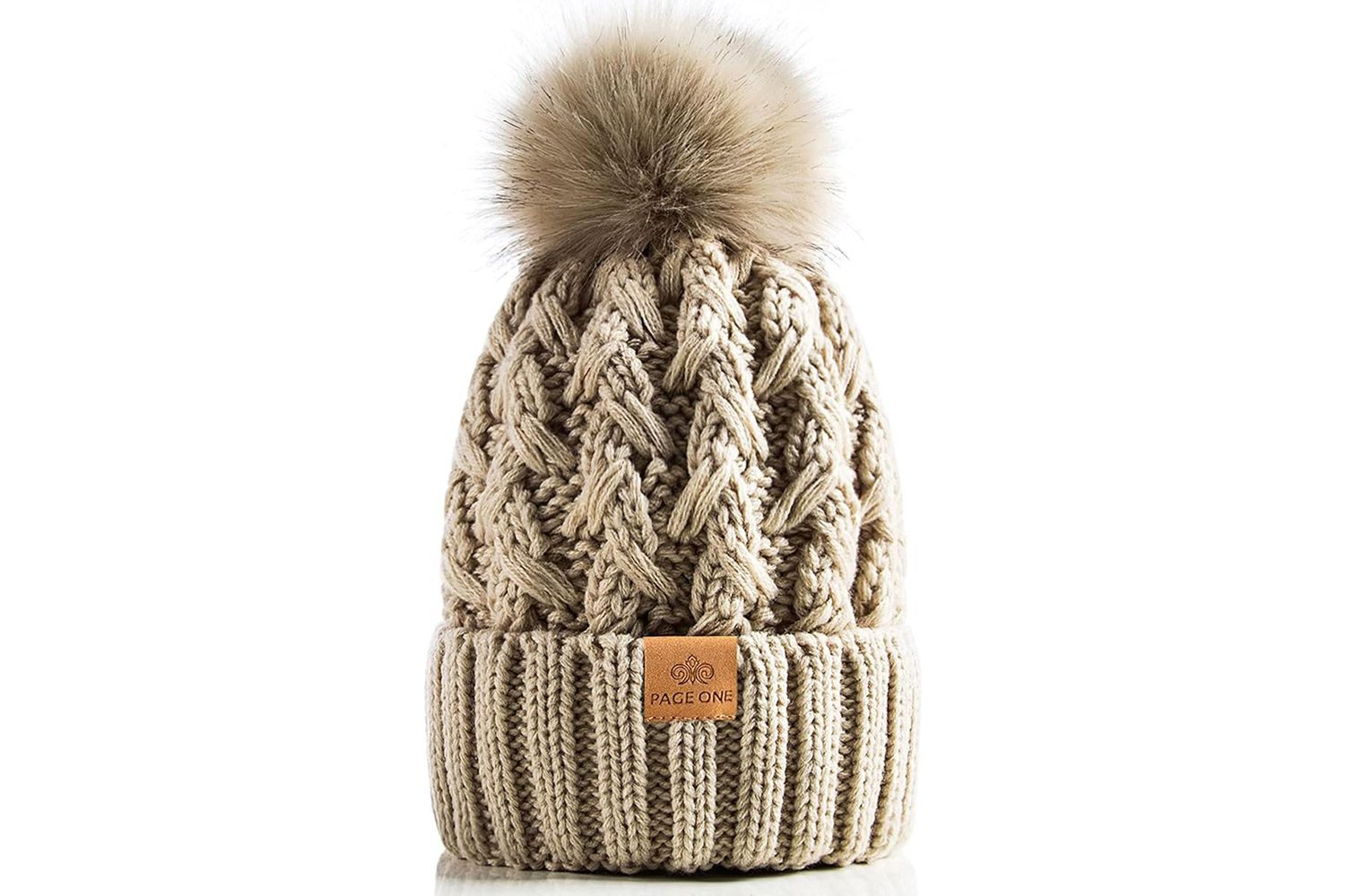 Amazon PAGE ONE Womens Winter Ribbed Beanie Crossed Cap Chunky Cable Knit Pompom Soft Warm Hat