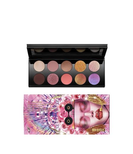 an eyeshadow palette with 10 different colors open