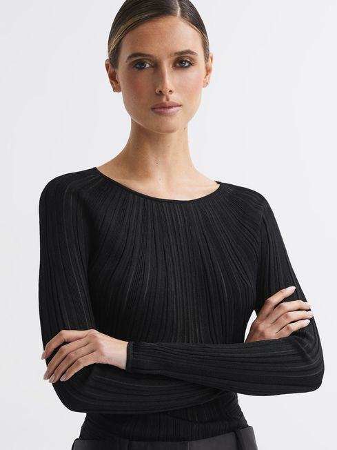 Reiss Lenni Sheer Knitted Long Sleeve Top