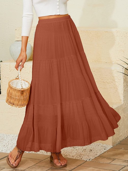 NASHALYLY Chiffon Flared Maxi Skirt Amazon