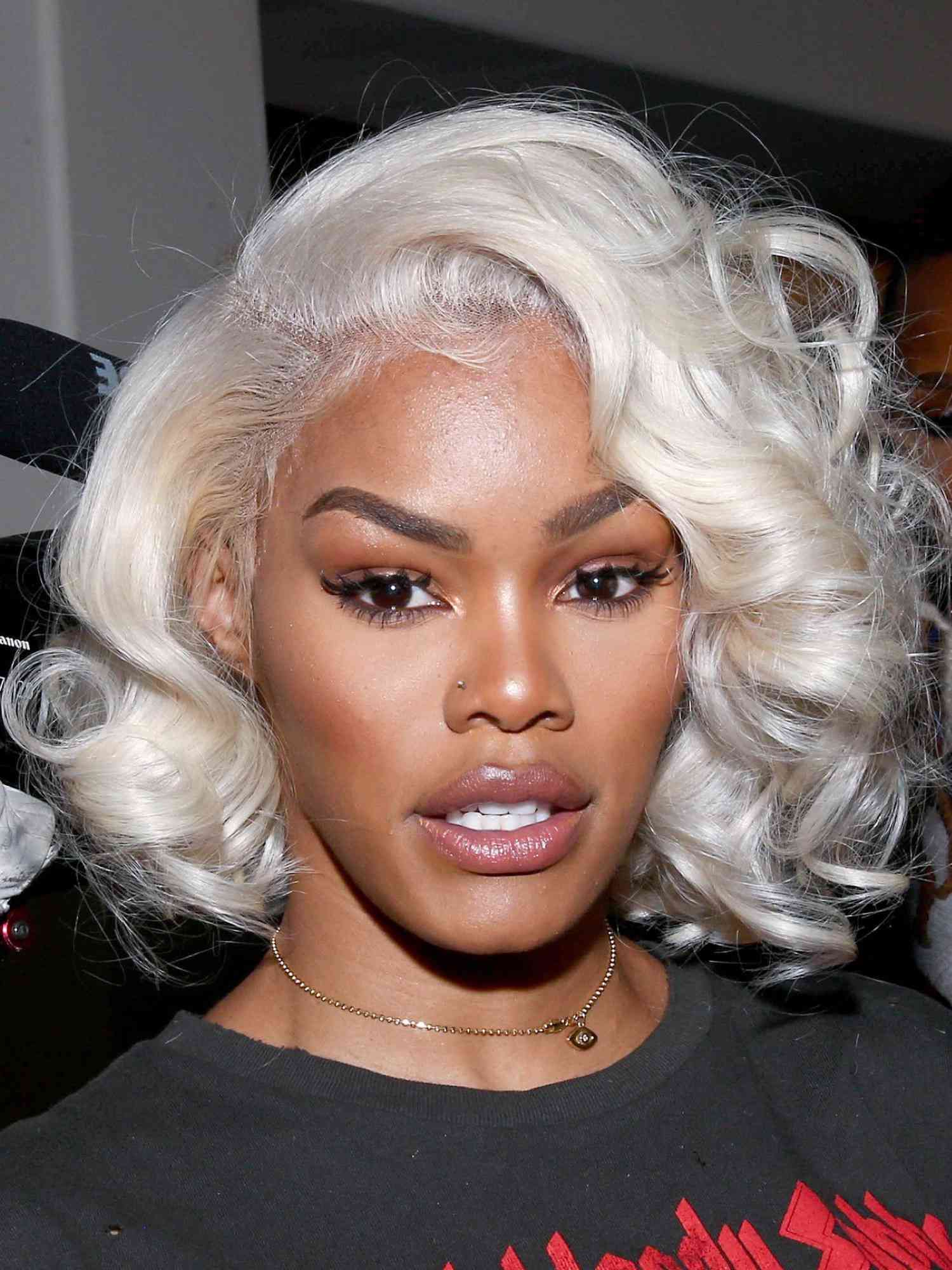 Teyana Taylor with a bouncy blonde bob