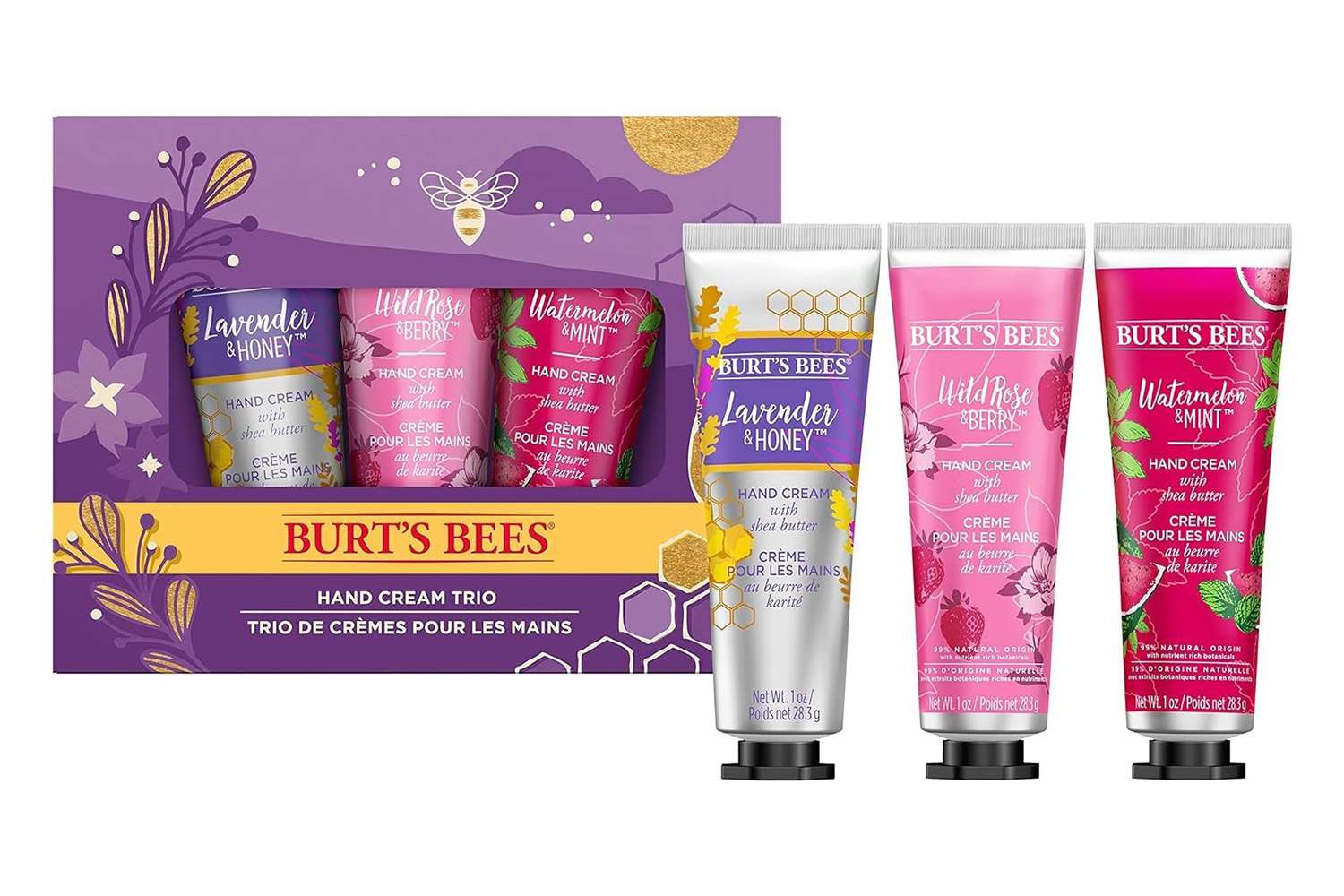 Amazon Burt's Bees Christmas Gifts, 3 Body Skincare Stocking Stuffers Products, Shea Butter Hand Cream Trio Set - Lavender Honey, Watermelon Mint & Wild Rose Berry (3-Pack)