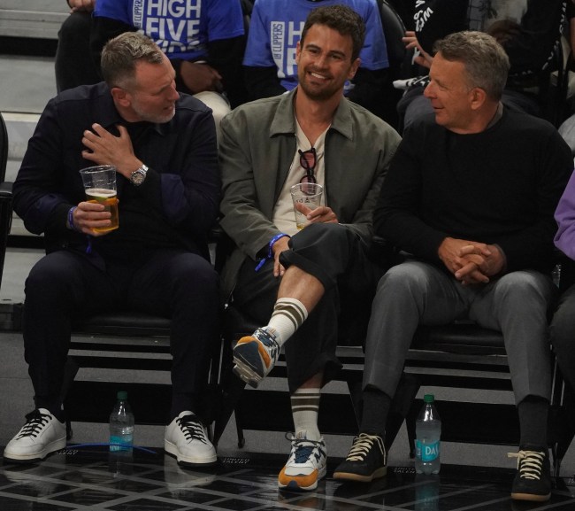 Theo James (C) seen at game 2 of the 2024 NBA Playoffs between the Los Angeles Clippers and the Dallas Mavericks game at Crypto.com Arena  on April 23, 2024 in Los Angeles, California. 