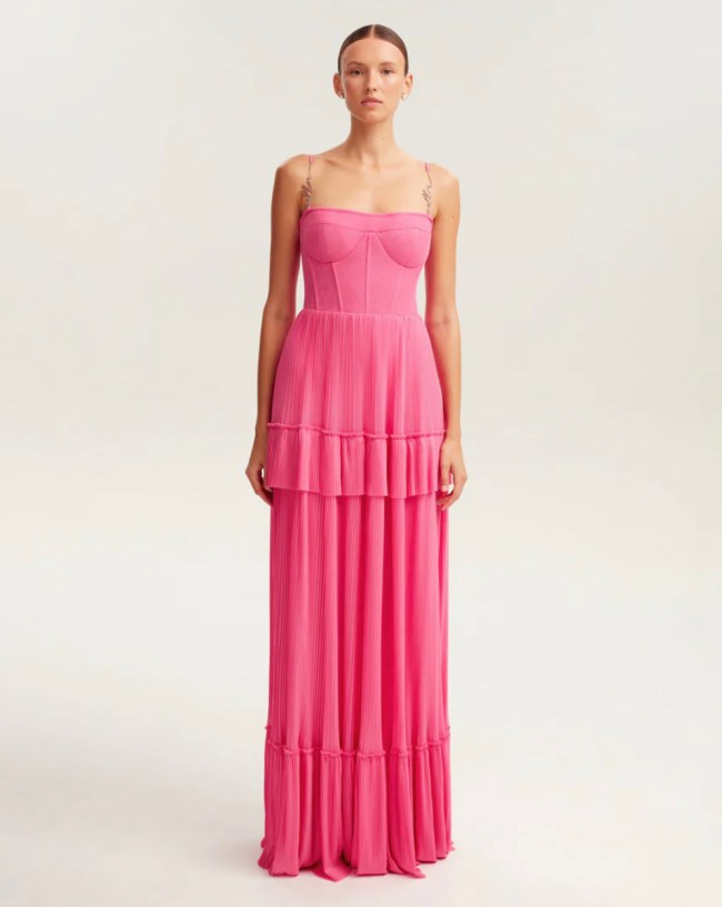 Barbie pink spaghetti strap pleated maxi dress, Garden of Eden 