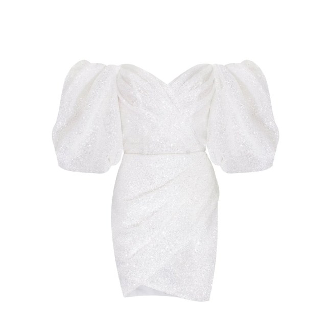 Milla Bridal Shower Dresses: White Cute Mini Dress With Doll Sleeves