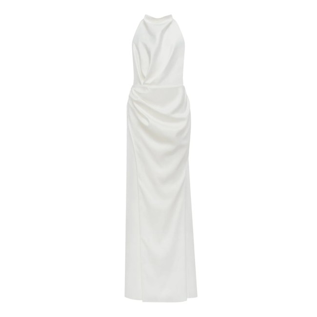 Milla Bridal Shower Dresses: White Mock Neck Sleeveless Low Slit Dress