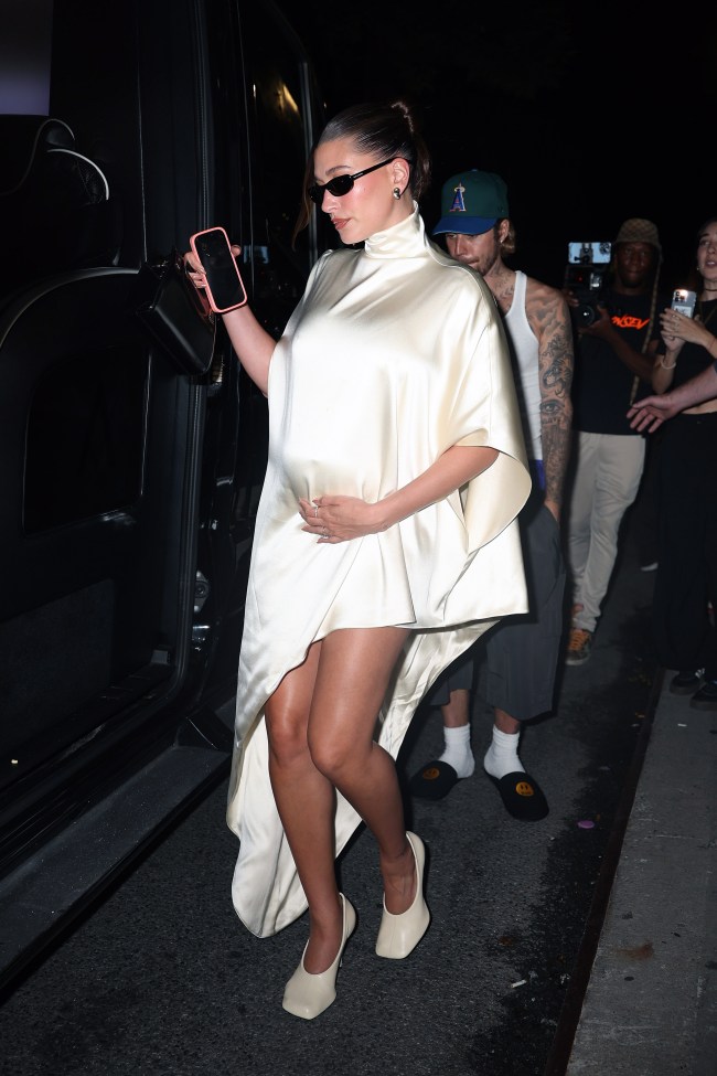 Hailey Bieber seen leaving dinner at on June 23, 2024 in New York, New York.