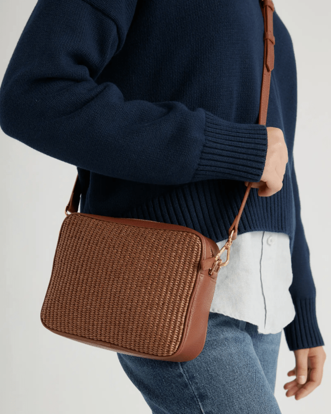 Quince Italian Leather & Raffia Crossbody