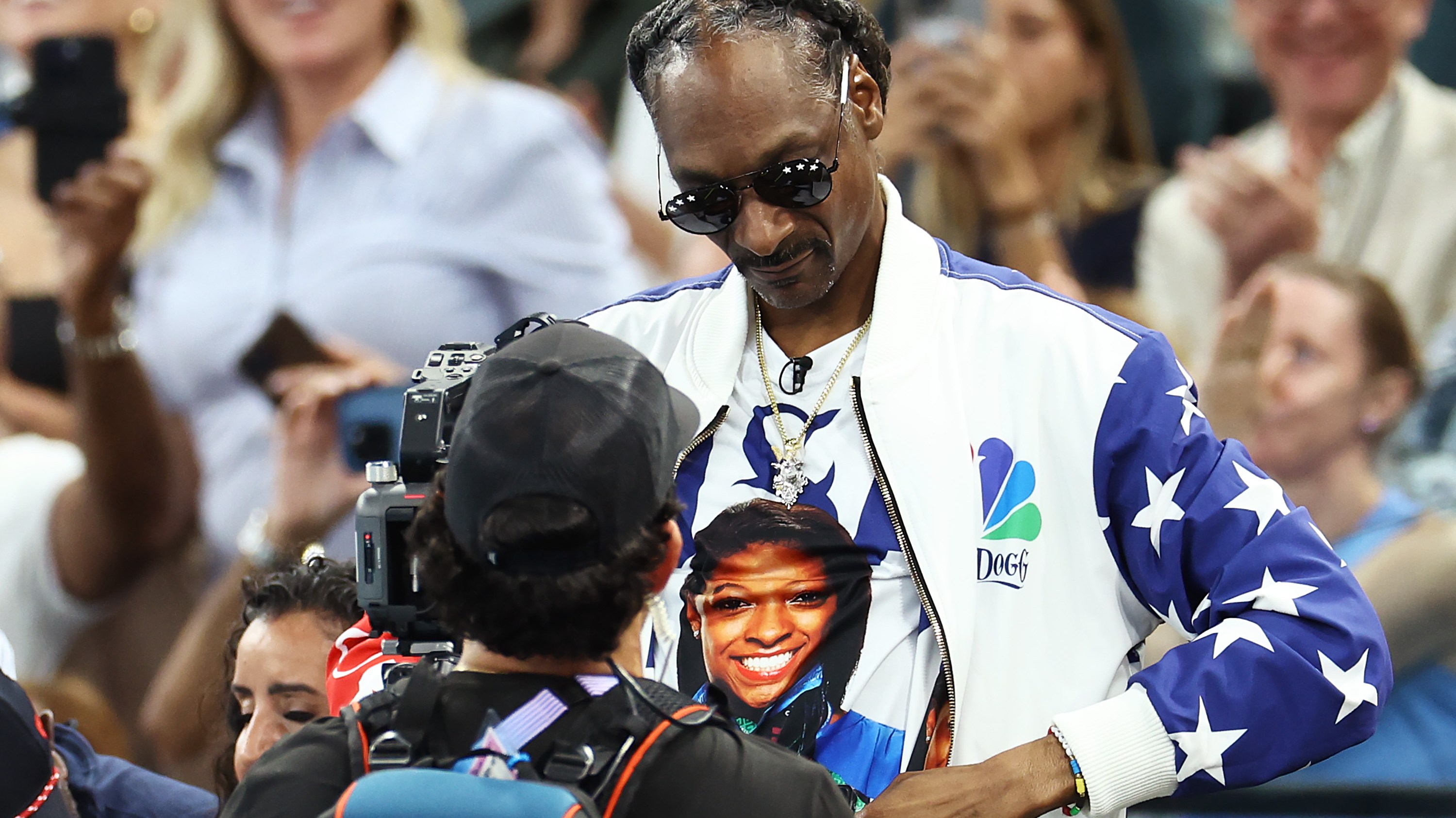 Snoop Dogg attends the Artistic Gymnastics Women's Qualification on day two of the Olympic Games Paris 2024 at Bercy Arena on July 28, 2024 in Paris, France.