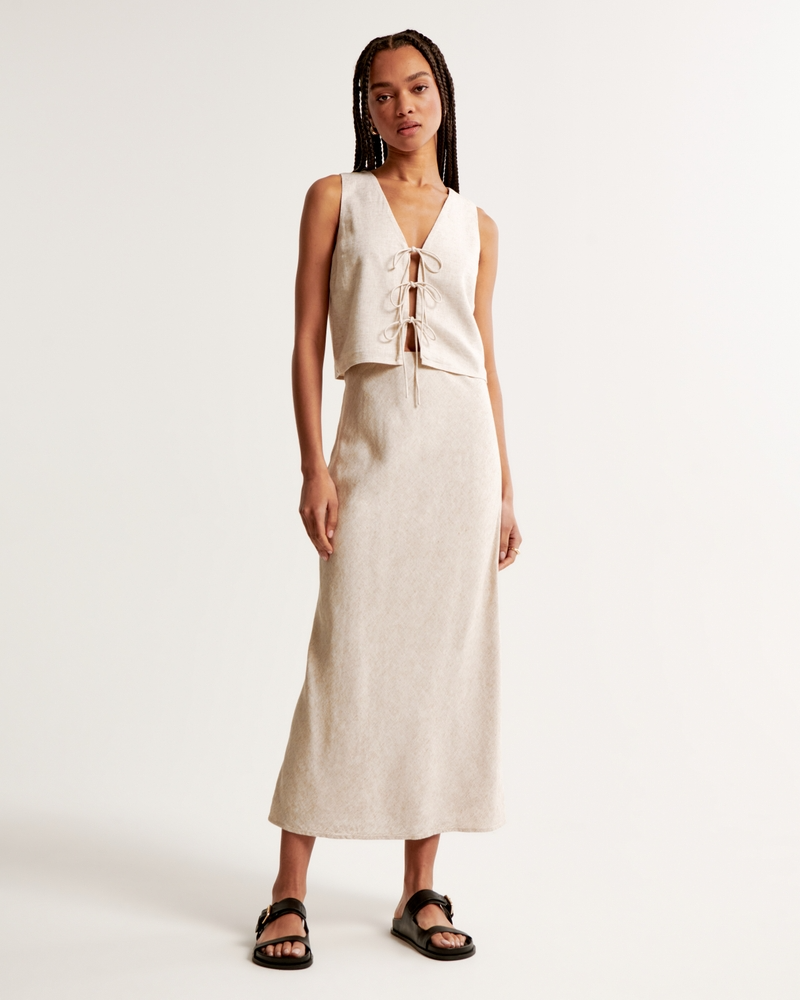 Abercrombie & Fitch Linen-Blend Column Maxi Skirt