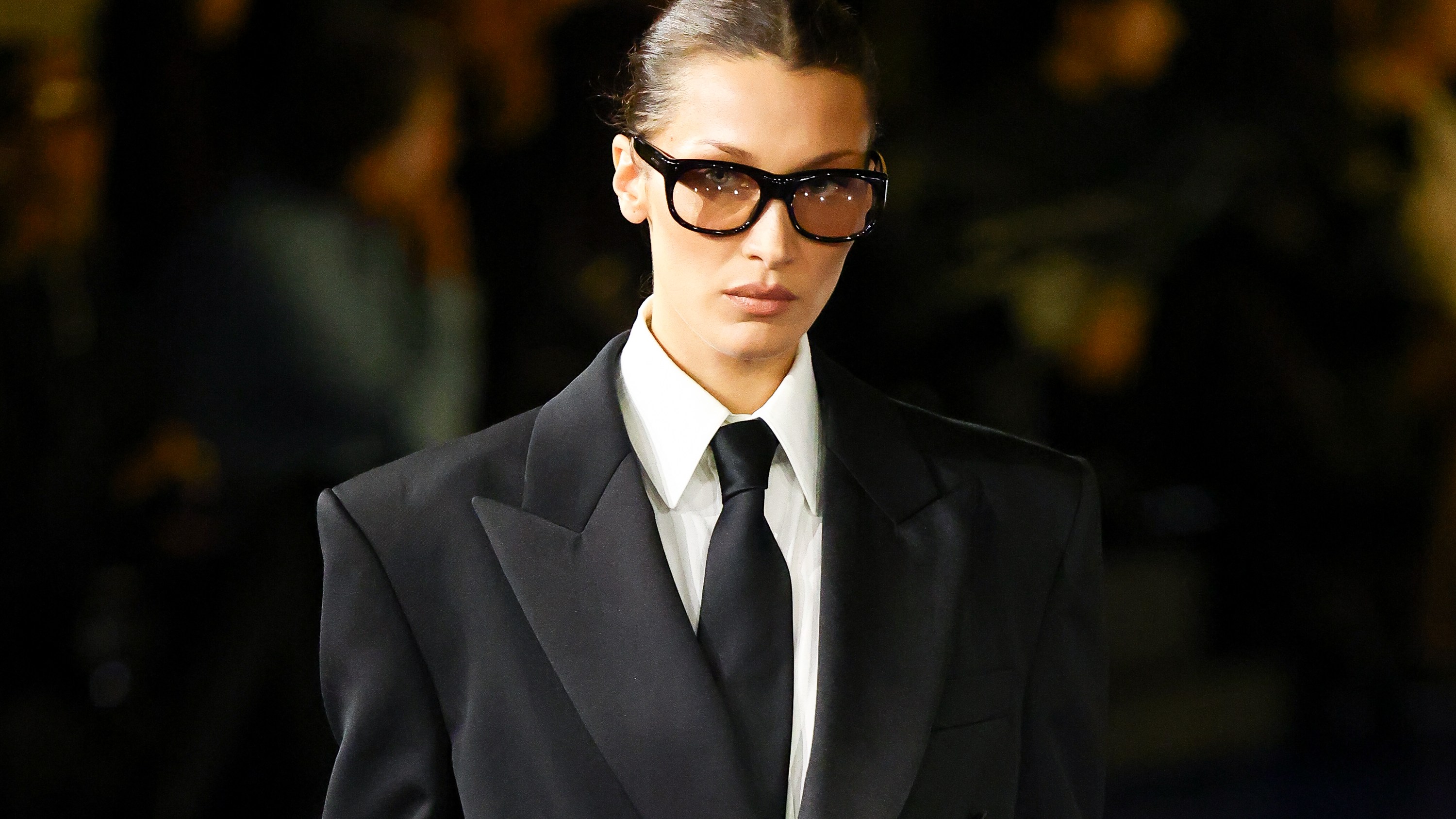 Bella Hadid walks the runway during the Saint Laurent Womenswear Spring-Summer 2025 show as part of Paris Fashion Week on September 24, 2024 in Paris, France.