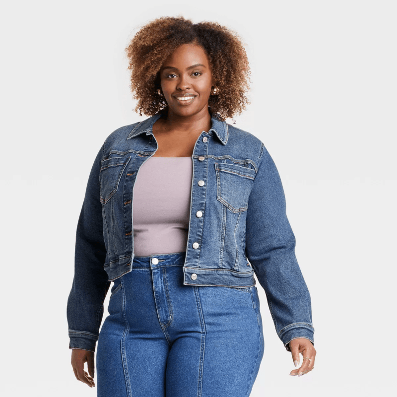 Target model wearing the Ava & Viv Denim Jacket