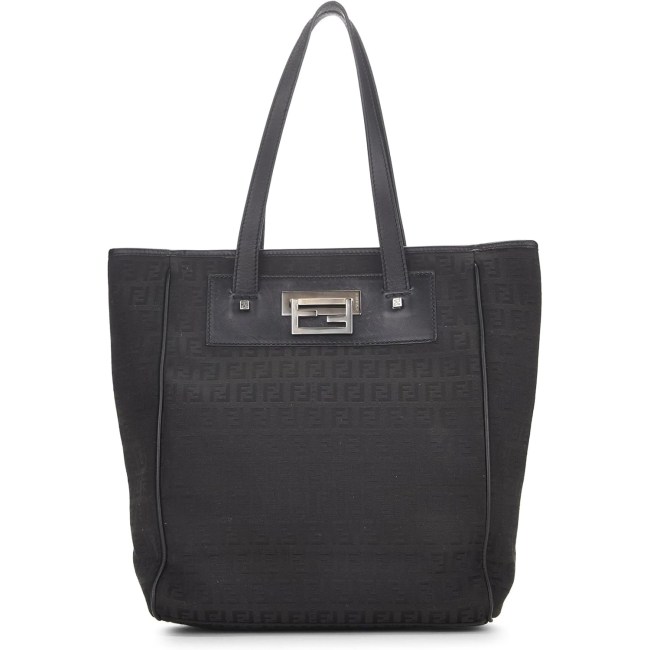 Fendi Pre-Loved Black Zucchino Canvas Vertical Tote Small in Black