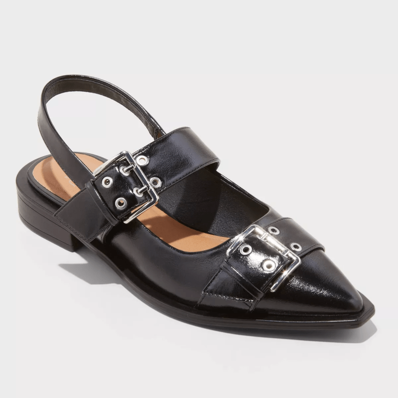 Wild Fable Peyton Double Buckle Slingback Flats in black