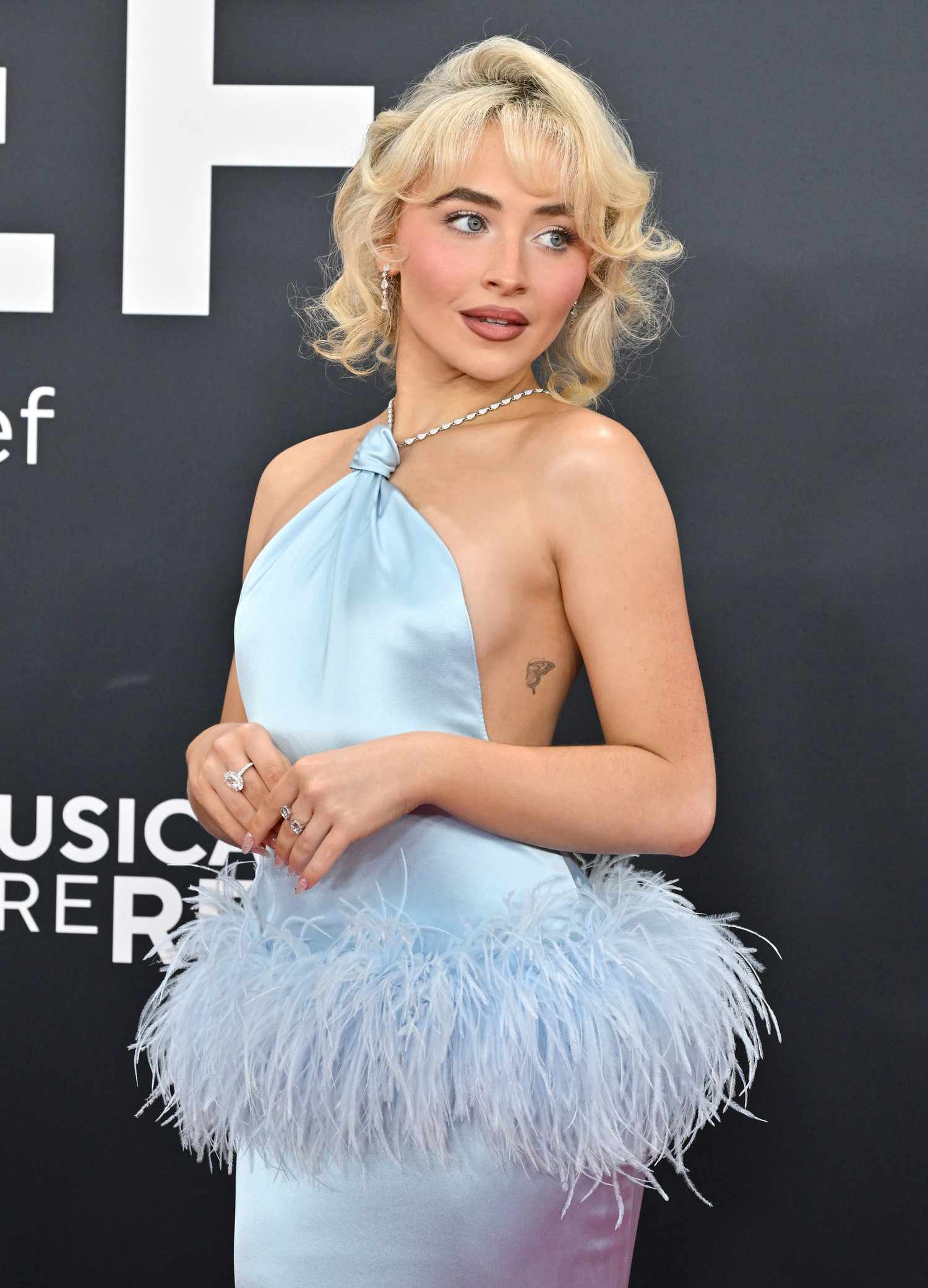 Sabrina Carpenter with a bob haircut at the 2025 Grammys