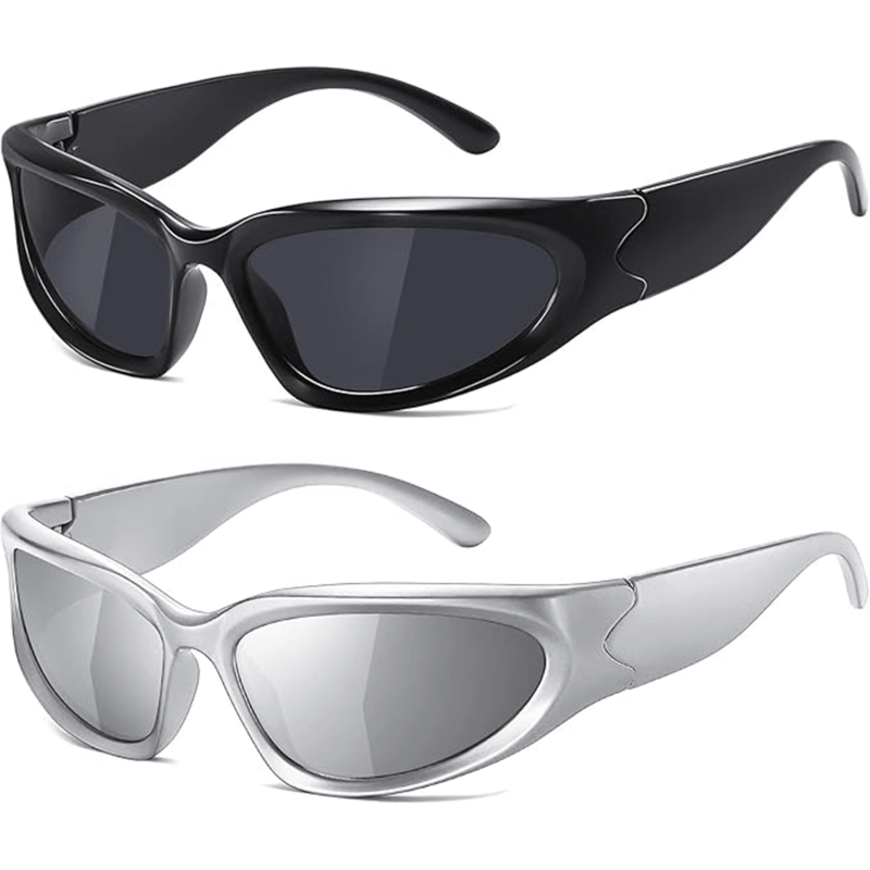 JASPIN Y2K Wrap Around Sunglasses in black and silver