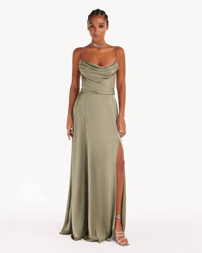 Milla Boudoir Olive Silk Slip Dress