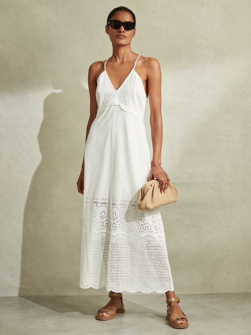 Reiss Tate Cotton Broderie Maxi Dress