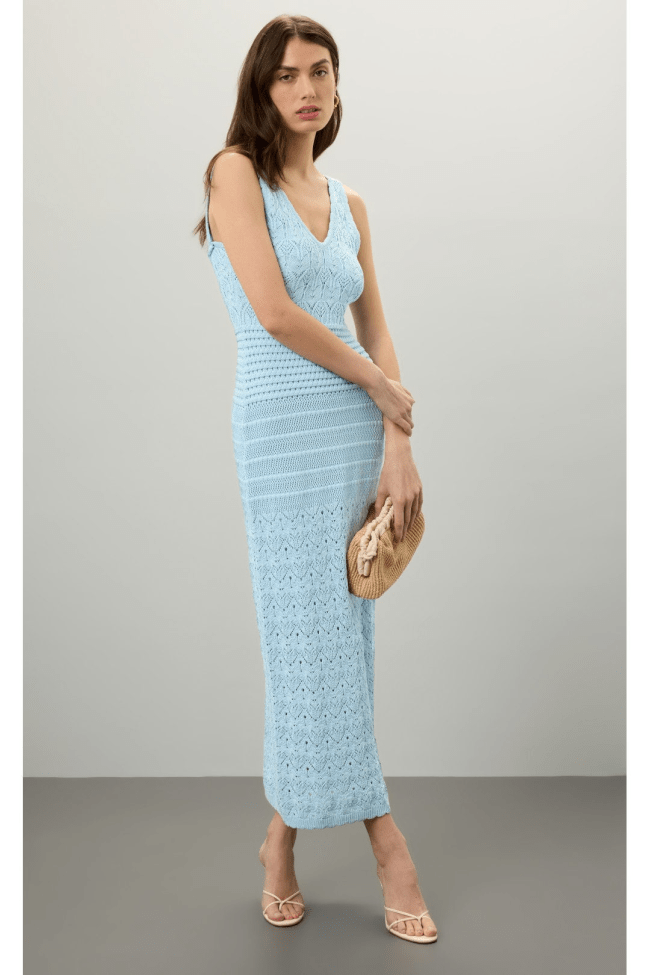 Ronny Kobo Collective Blue Crochet Knit Dress Rent the Runway