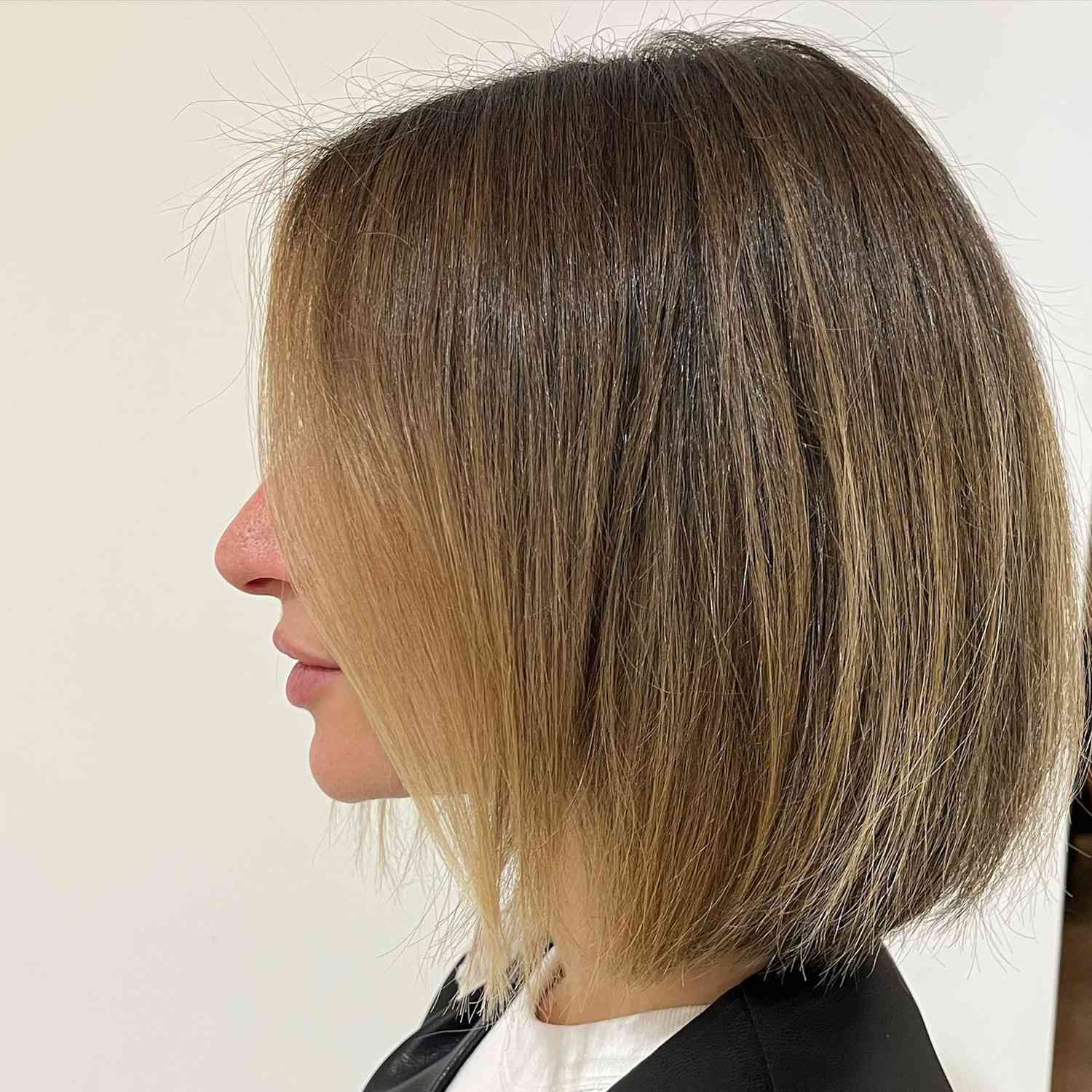 An ombre-esque blonde bayalage bob