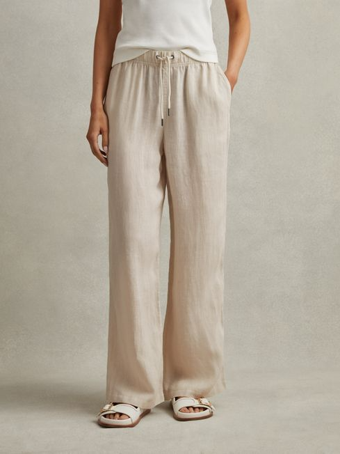 Reiss Cleo Garment Dyed Wide Leg Linen Trousers