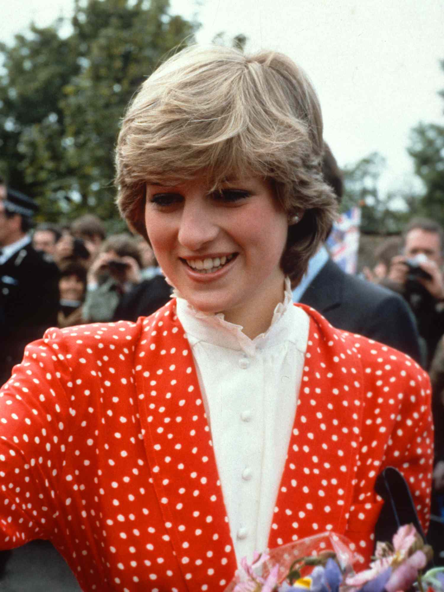 Princess Diana with a short feathered mushroom cut hairstyle