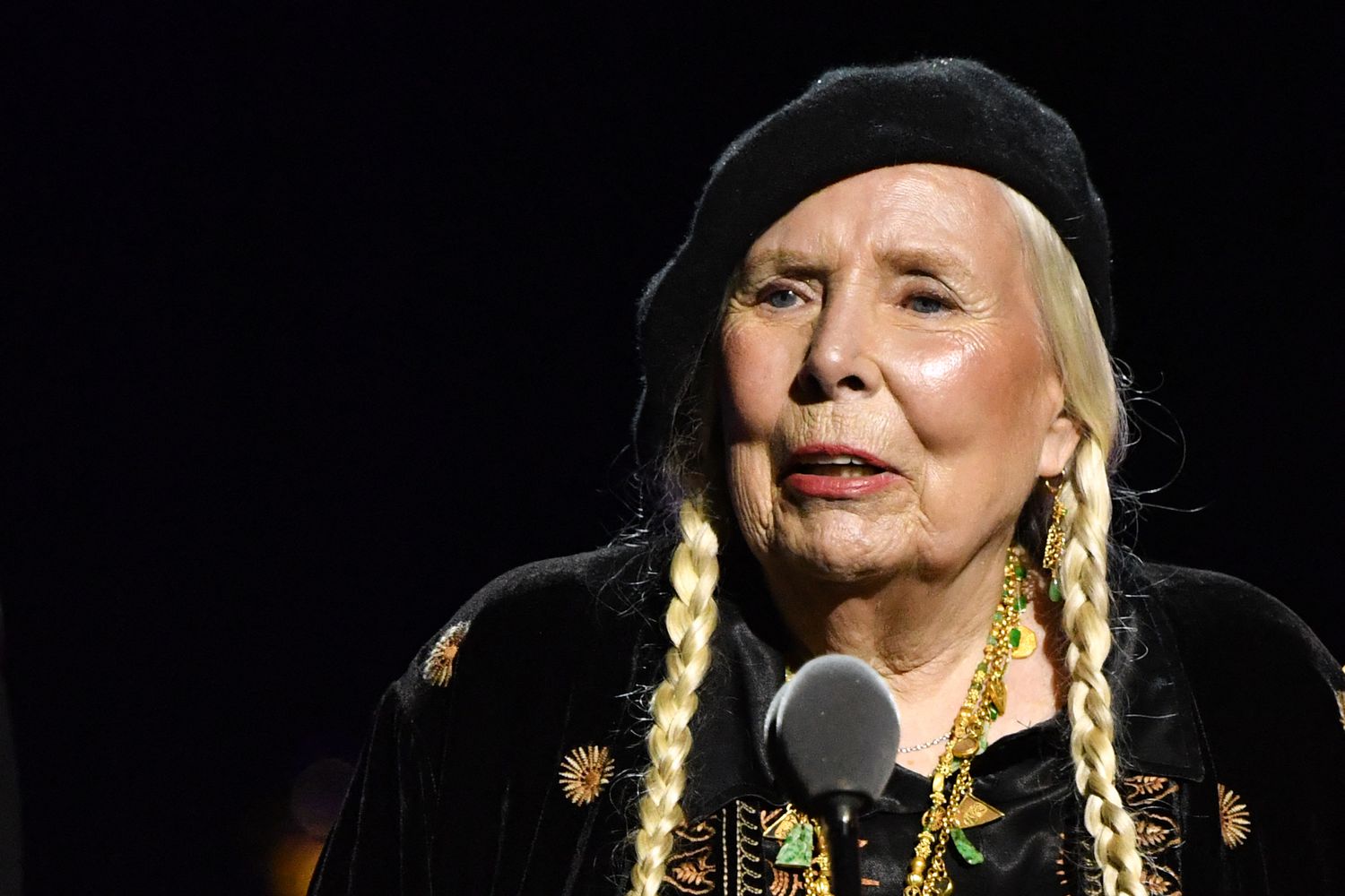 Joni Mitchell accepts the "Best Folk Album" at the 2024 Grammys